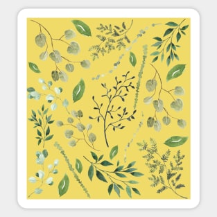 Yellow Green summer leaves watercolour pattern Sticker